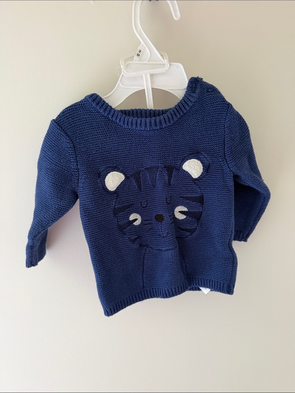 Rene Rofe Navy Blue Knit Tiger Applique Sweater